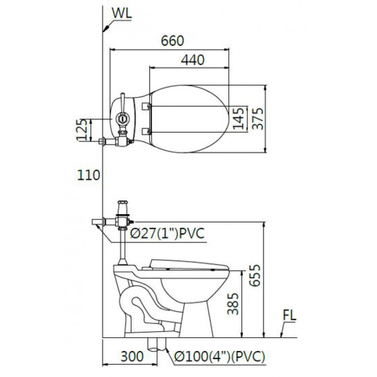 Bồn cầu đặt sàn Caesar CP1333 nắp thường (van xả trực tiếp)