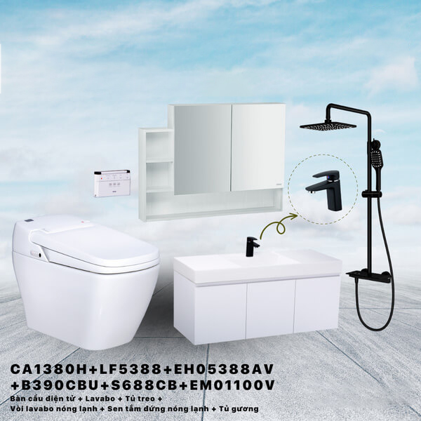 Combo thiết bị vệ sinh cao cấp Caesar CA1380H + LF5388 + EH05388AV + B390CBU + S688CB + EM01100V