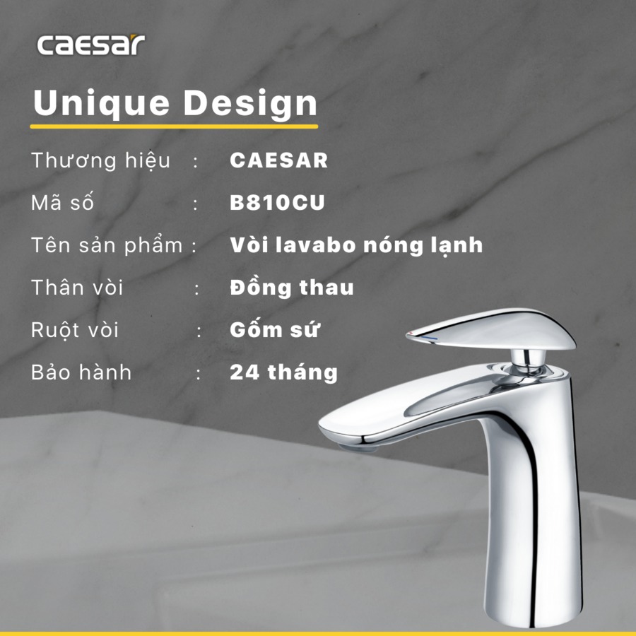 Vòi chậu lavabo nóng lạnh Caesar B810CU - 16