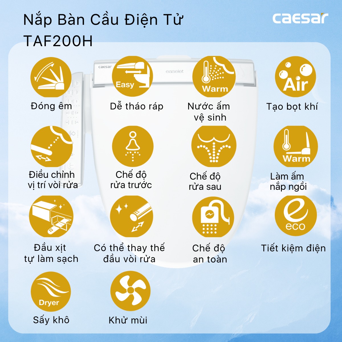 Bồn cầu 1 khối nắp điện tử Caesar CD1395+TAF200H - 7