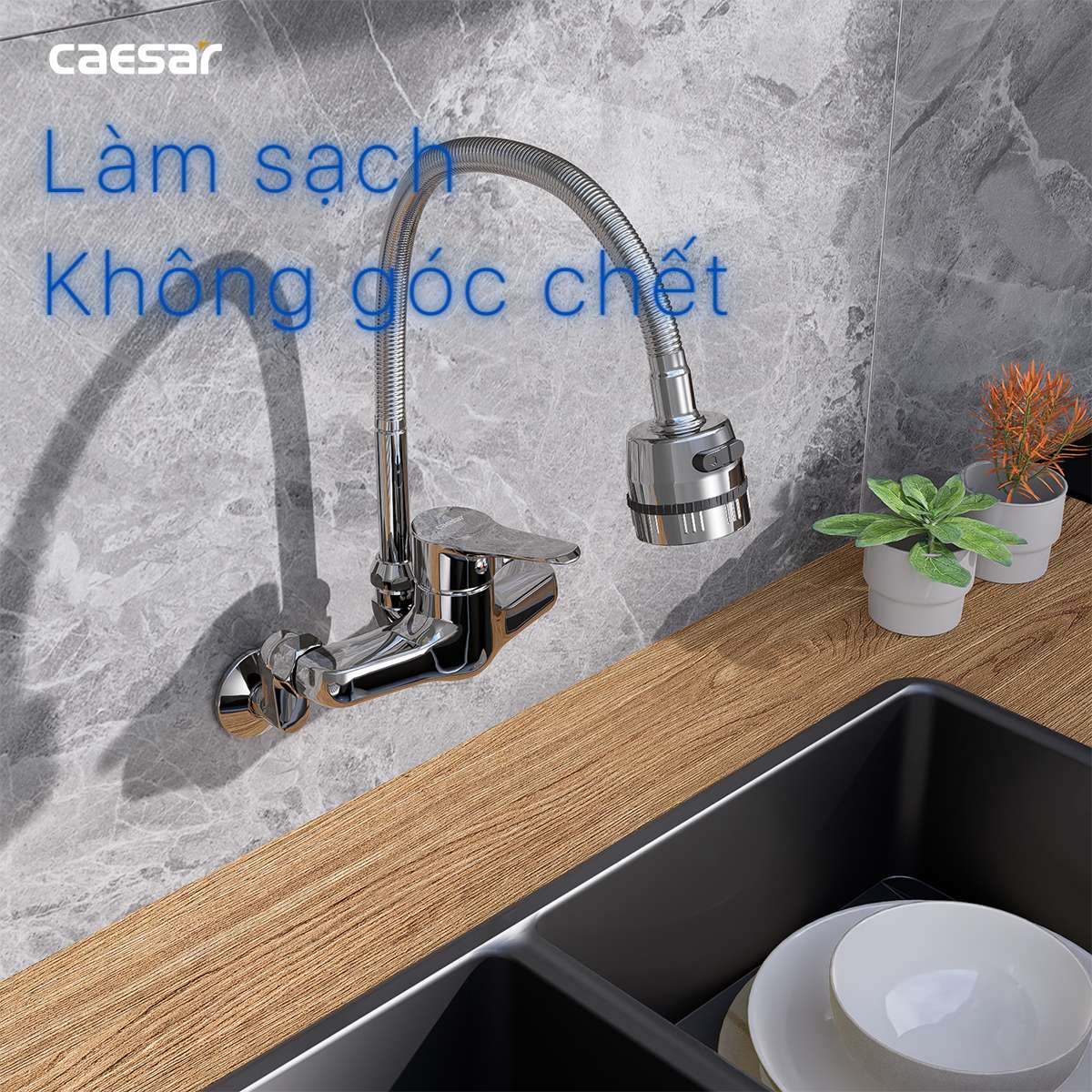 Vòi bếp nóng lạnh gắn tường Caesar K526C - 12