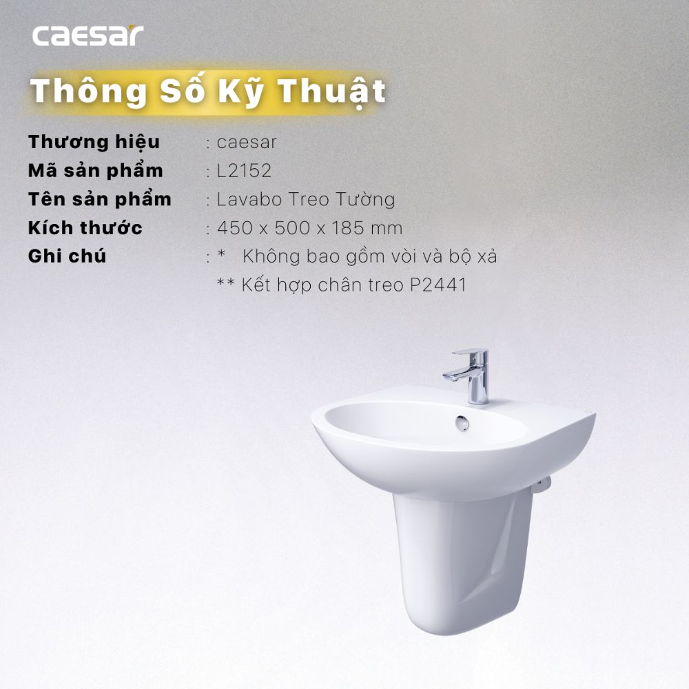 Chậu rửa lavabo treo tường chân lửng Caesar L2152+P2441 - 10