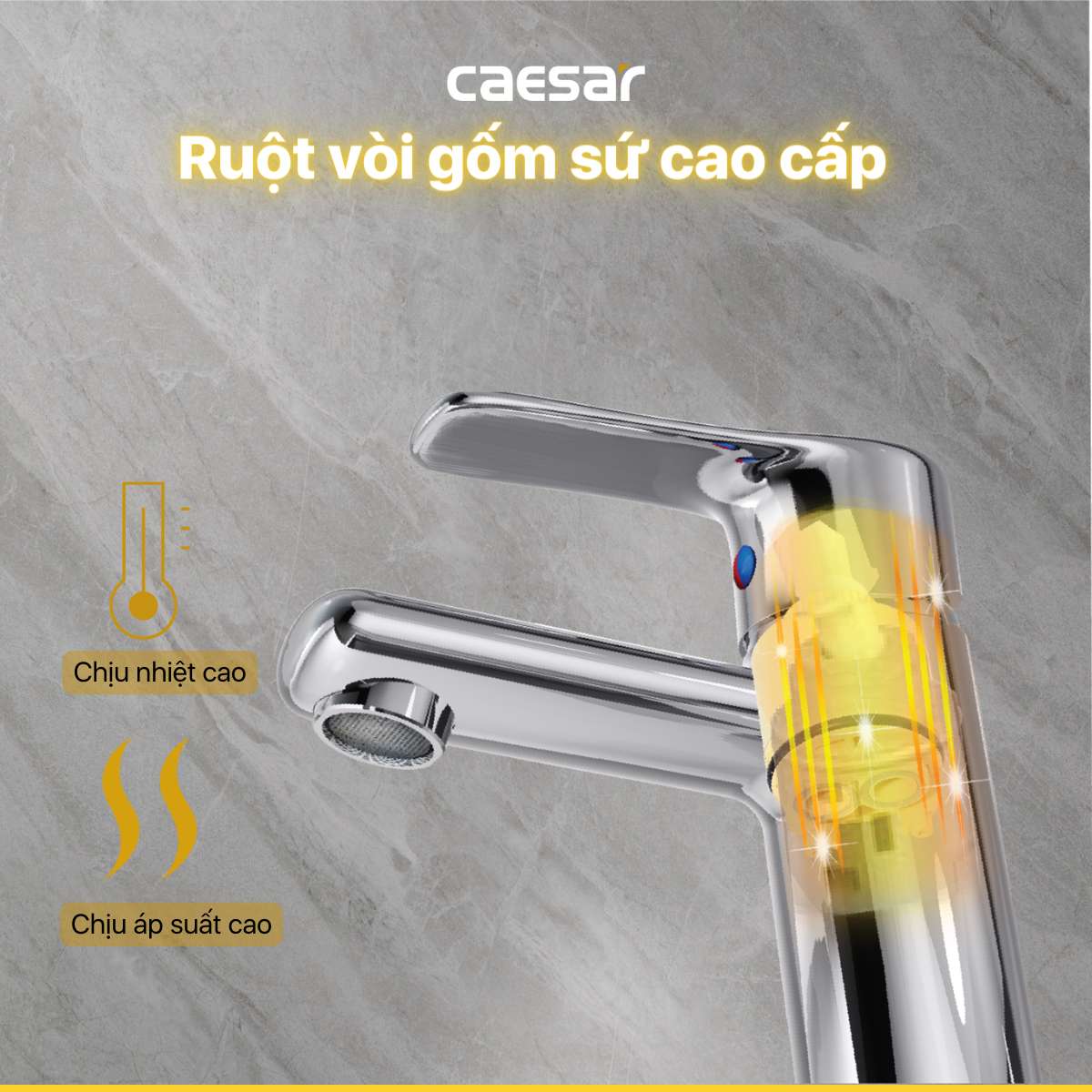 Vòi chậu lavabo nóng lạnh Caesar B430CU - 15