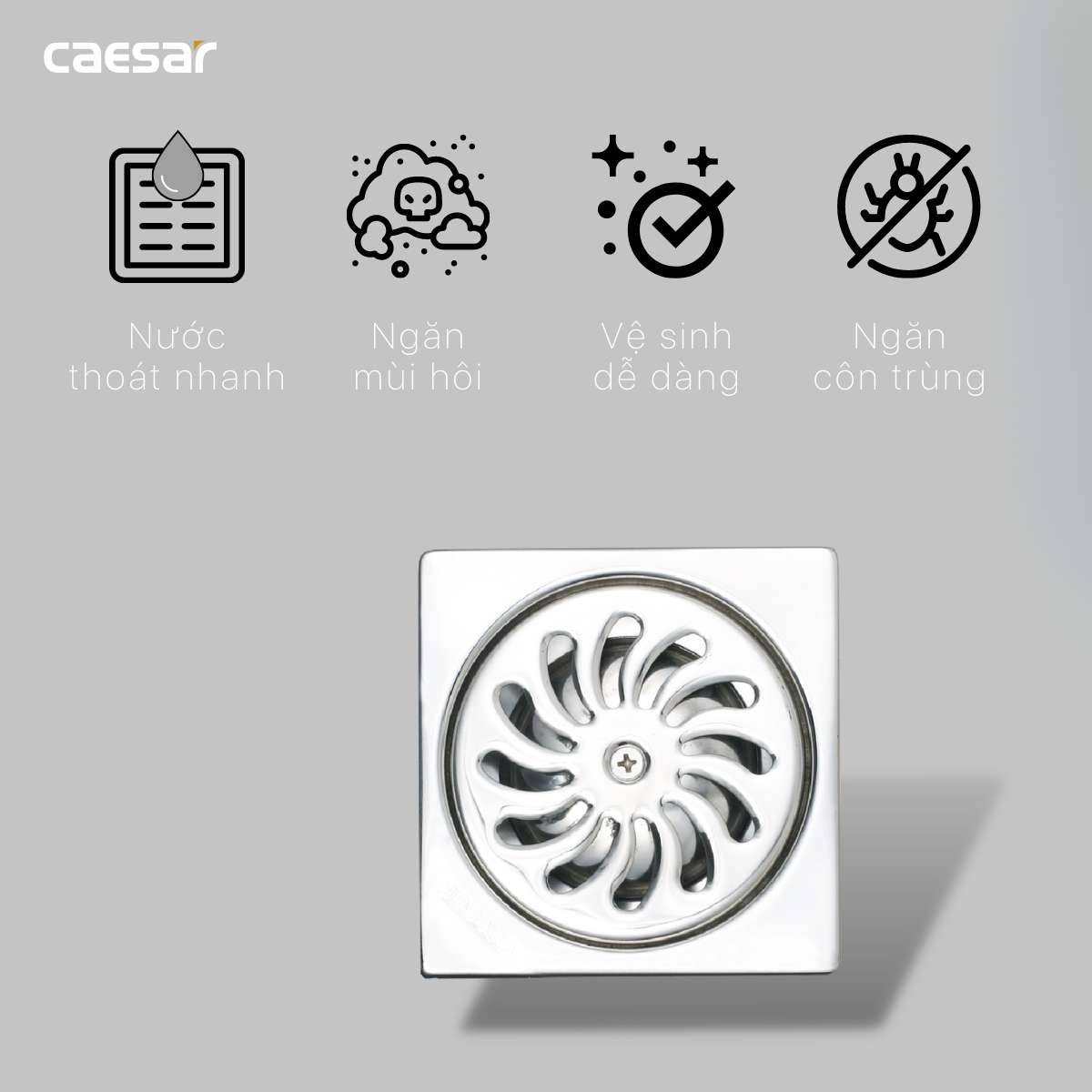 Phễu thoát sàn inox 304 9x9cm φ60 Caesar F2222 - 10