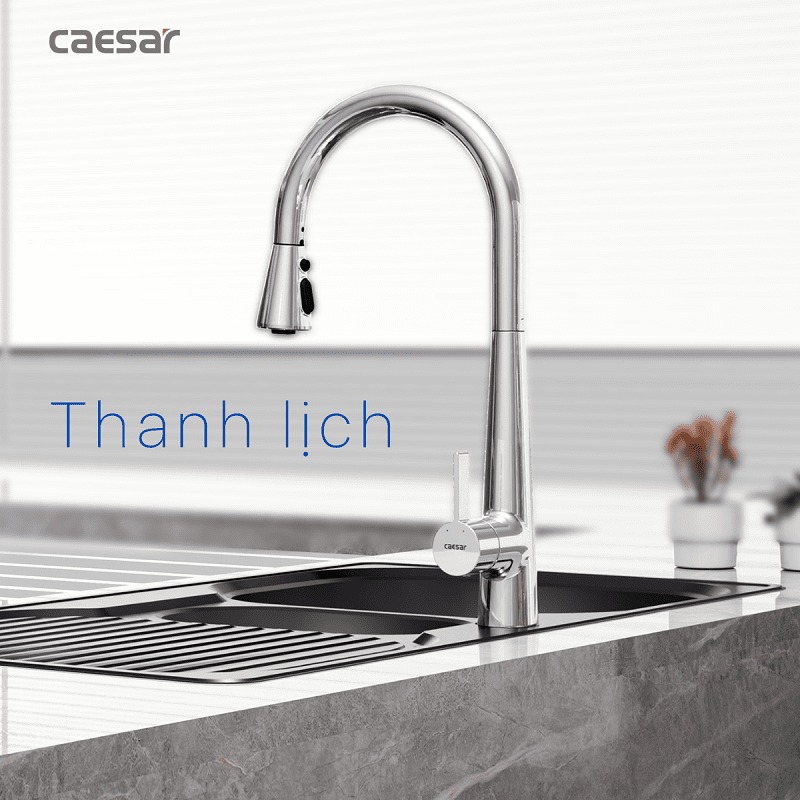 Vòi bếp dây rút nóng lạnh Caesar K905C - 27