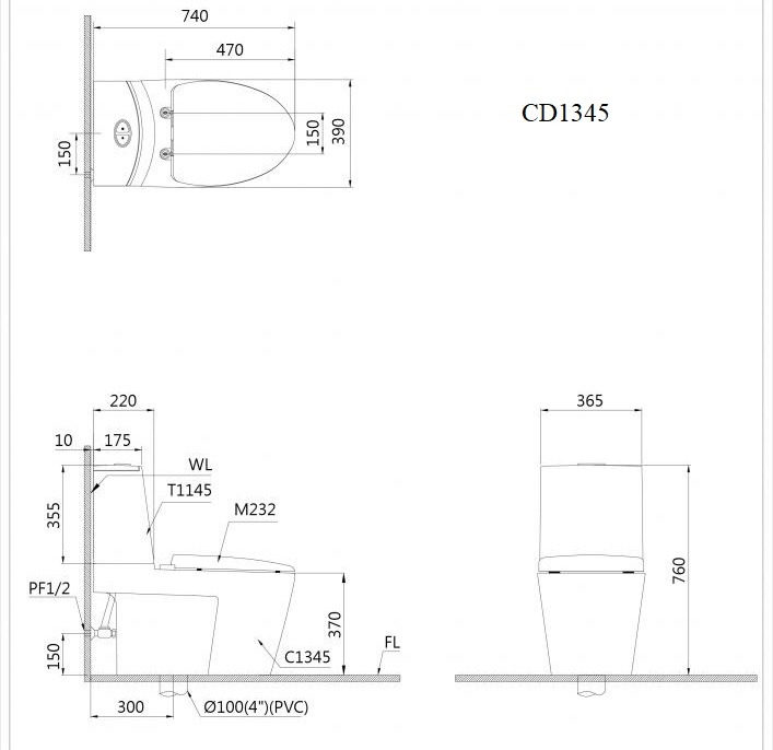 Bồn cầu 2 khối Caesar CD1345 nắp êm - 20