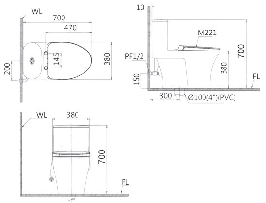 Bồn cầu 1 khối Caesar C1395 (CD1395) nắp đóng êm - 17