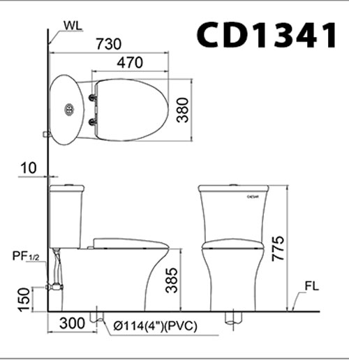 Bồn cầu 2 khối Caesar CD1341 nắp đóng êm - 2