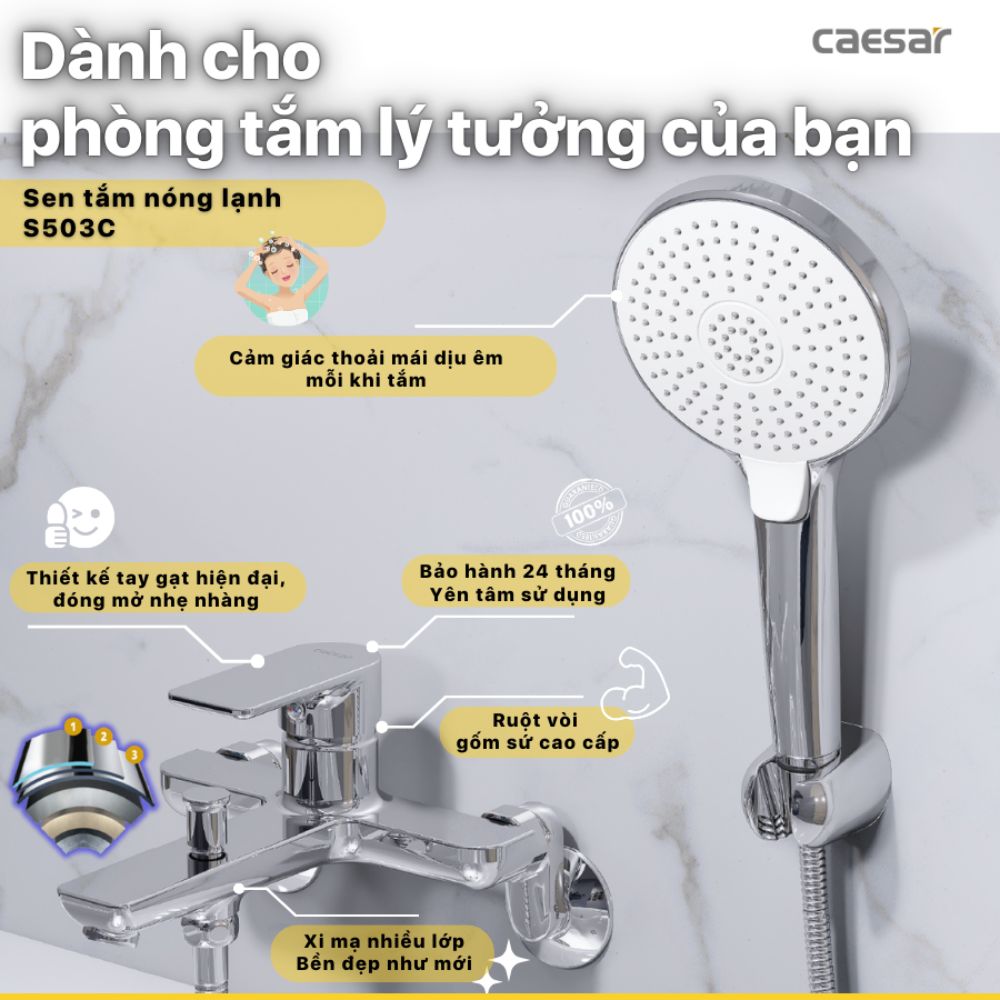 Bộ vòi sen tắm nóng lạnh Caesar S503C - 7