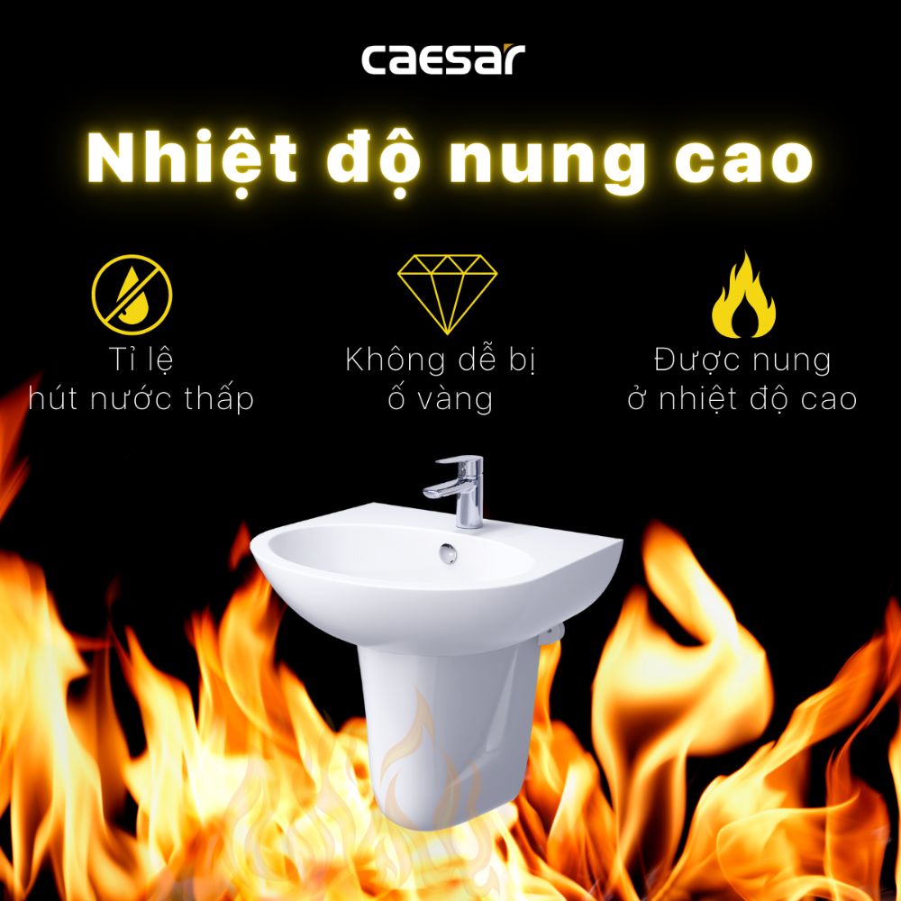 Chậu rửa lavabo treo tường chân lửng Caesar L2152+P2441 - 8