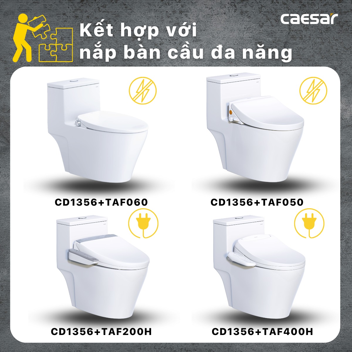 Bồn cầu 1 khối Caesar C1356 (CD1356) nắp đóng êm - 20