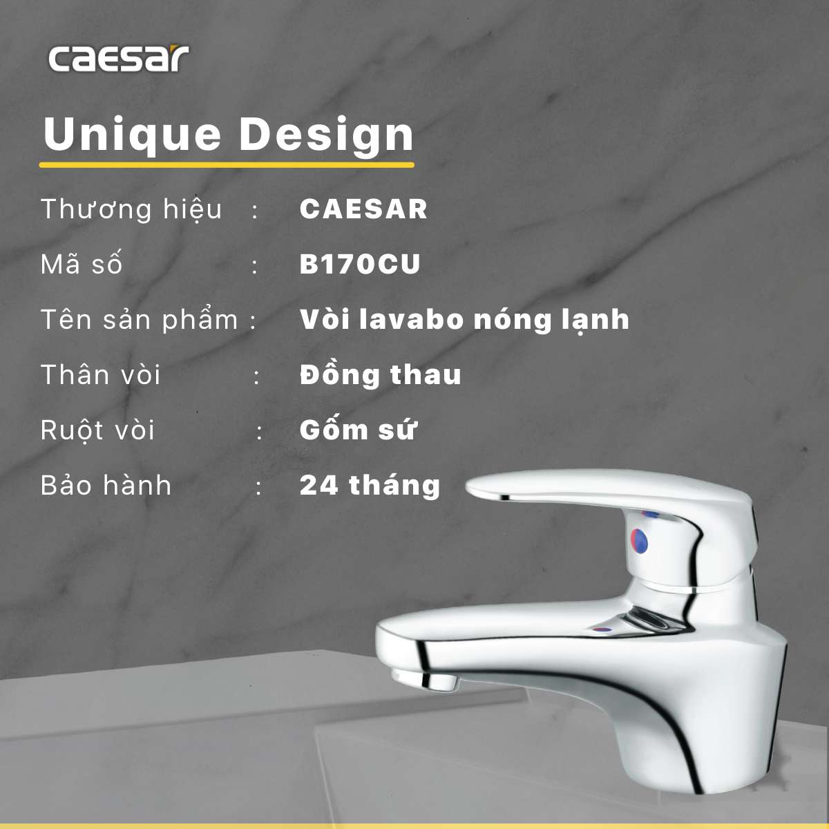 Vòi chậu lavabo nóng lạnh Caesar B170CU - 15