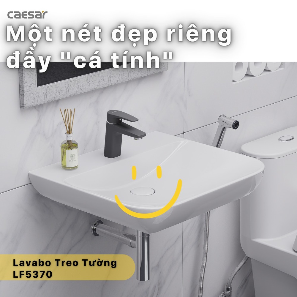 Chậu lavabo treo tường chân lửng Caesar LF5370 + PF2463 - 4