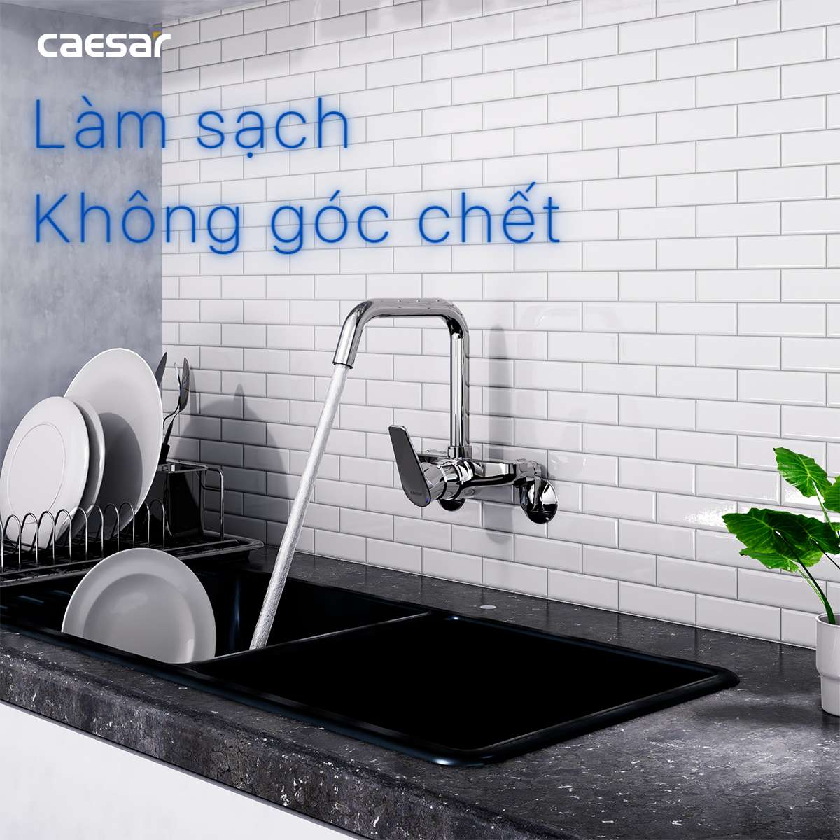Vòi bếp nóng lạnh gắn tường Caesar K535C - 12