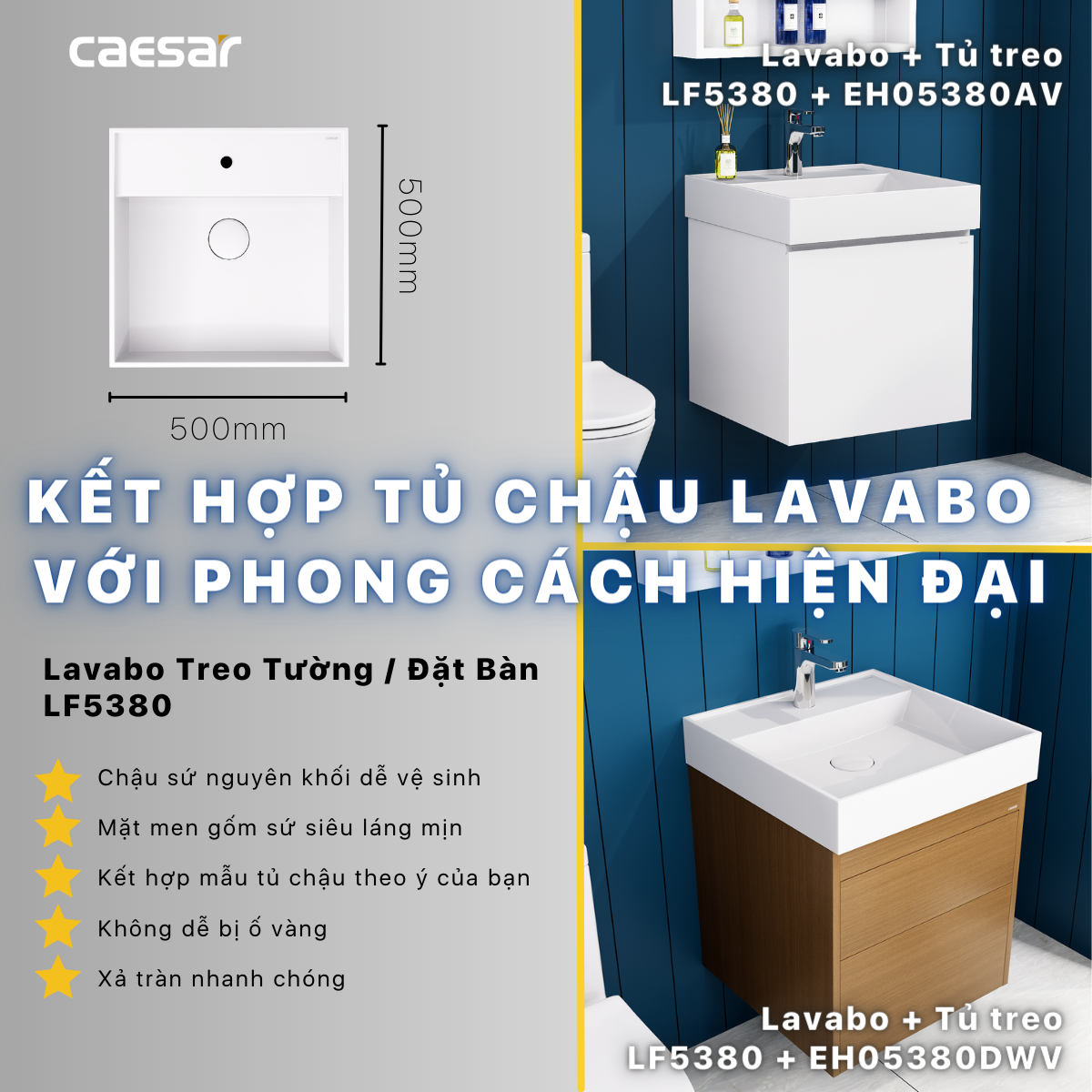 Bộ tủ lavabo Caesar LF5380+EH05380AV - 9