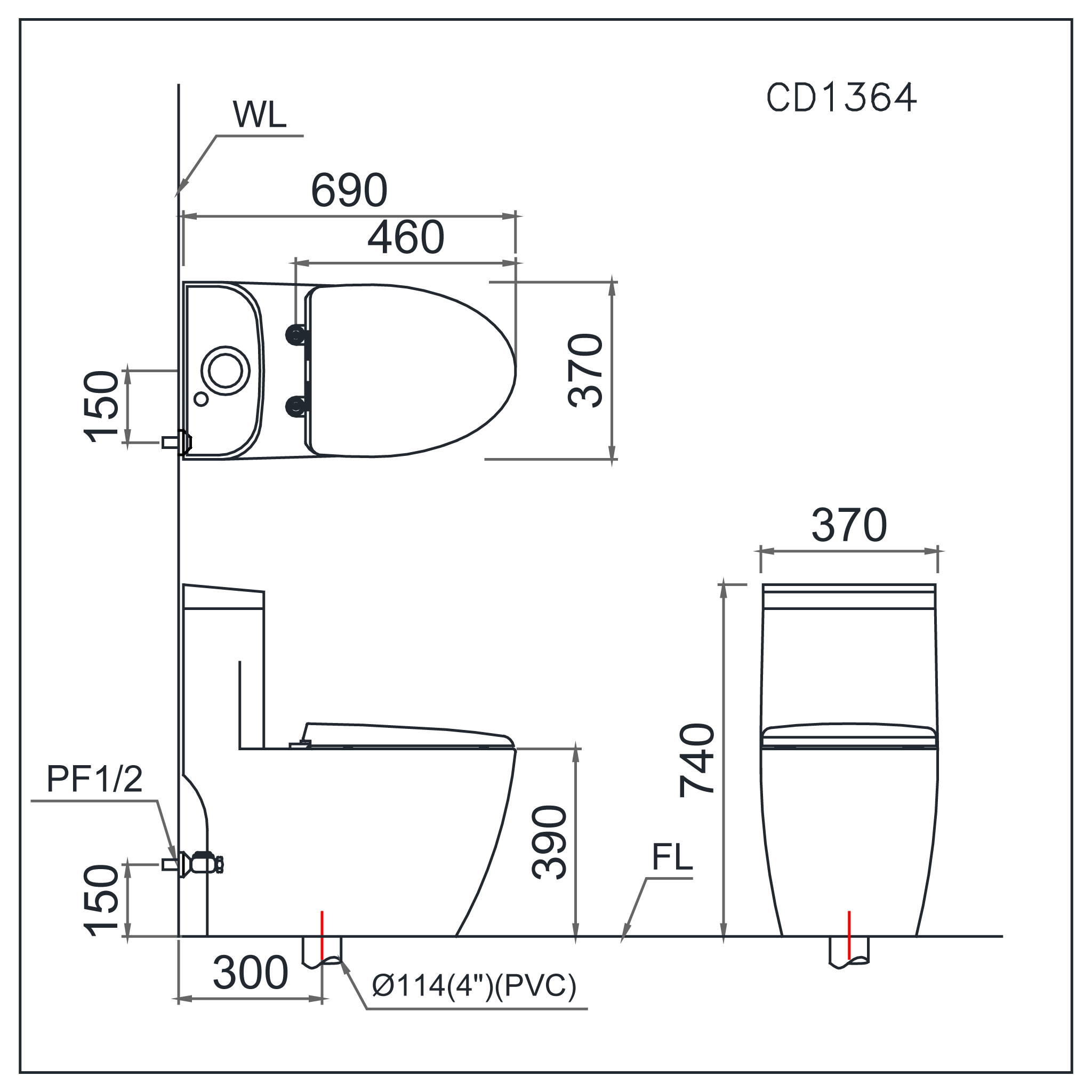 Bồn cầu 1 khối Caesar C1364 (CD1364) nắp đóng êm - 26