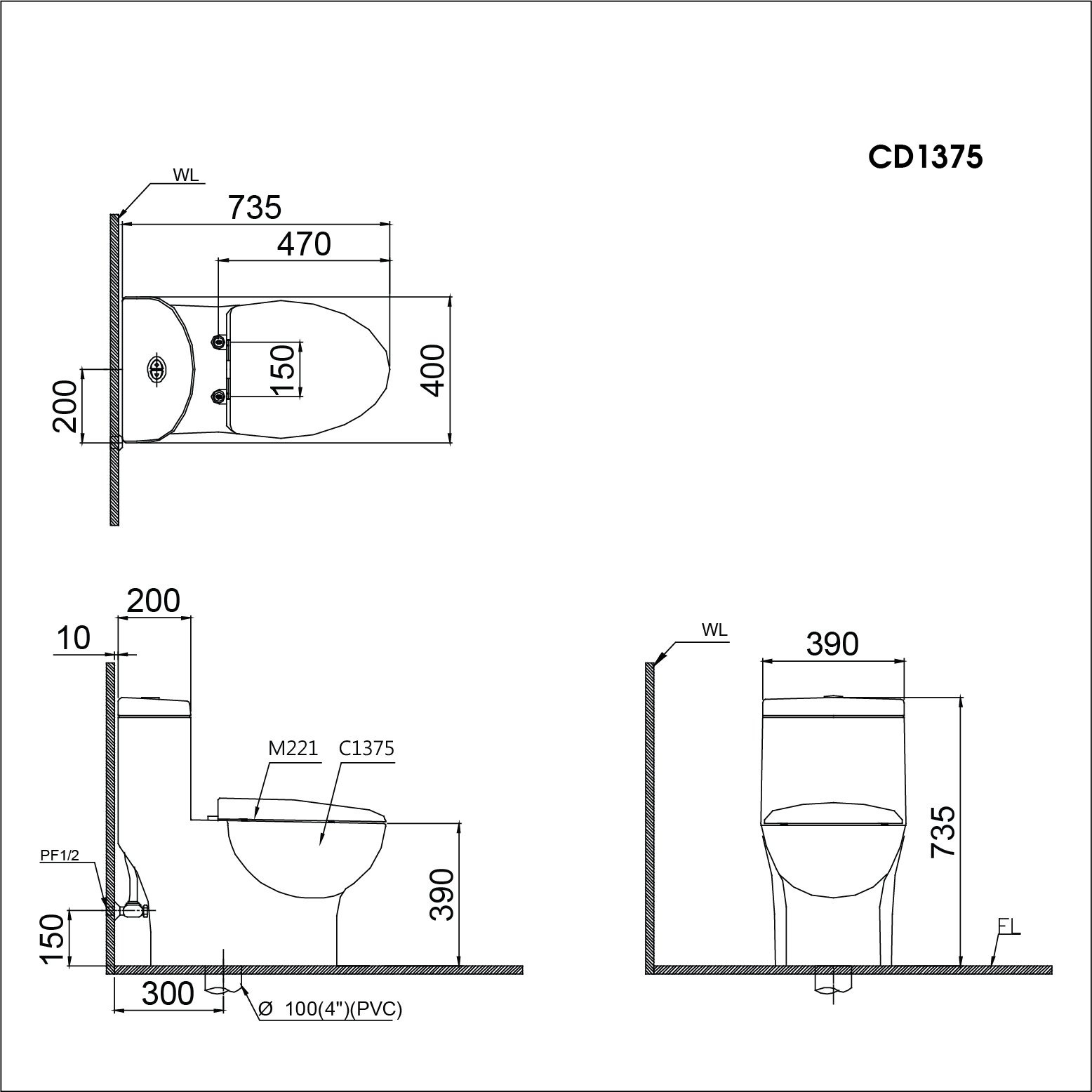 Bồn cầu 1 khối nắp rửa cơ Caesar C1375F + TAF060 (CD1375+TAF060) - 26