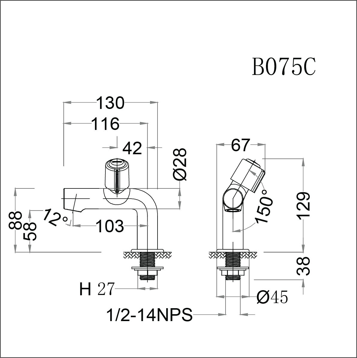 Vòi chậu lavabo lạnh Caesar B075C - 12