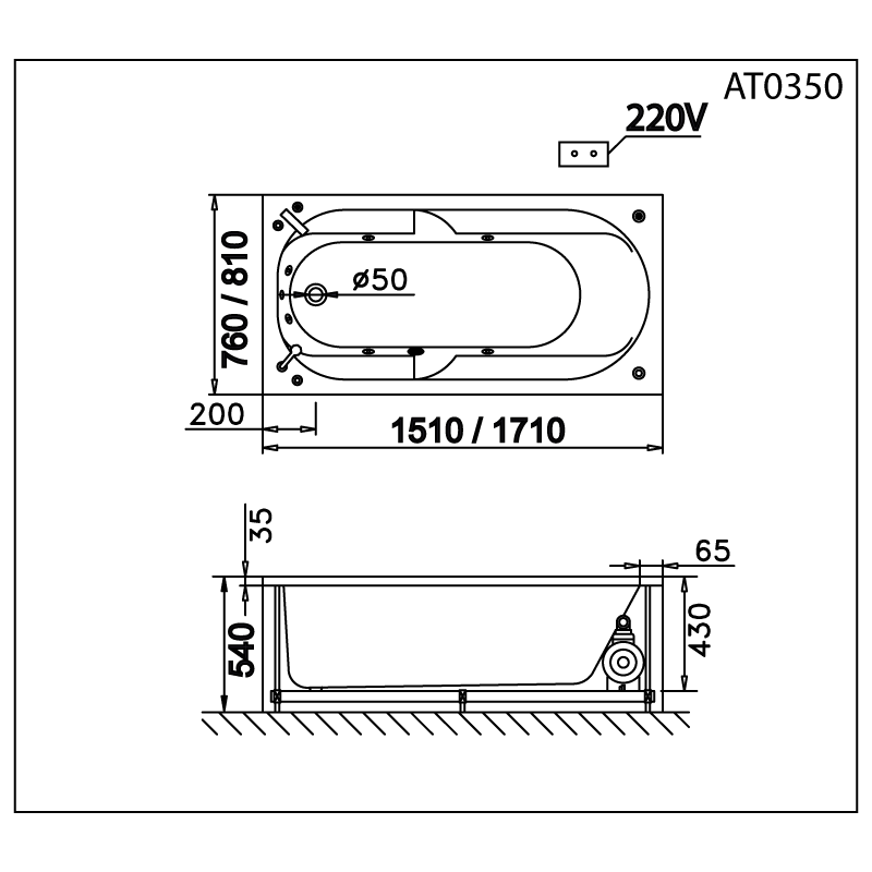 Bồn tắm xây 1m5 Caesar AT0350 - 3