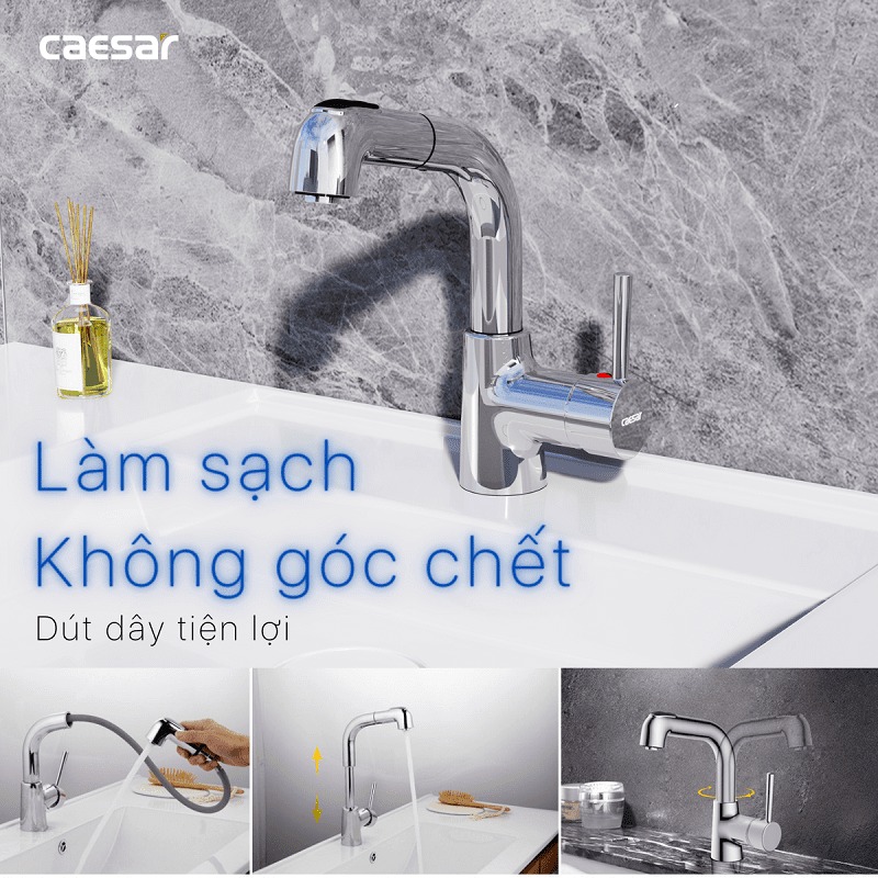 Vòi chậu lavabo dây rút nóng lạnh Caesar B900CU - 15