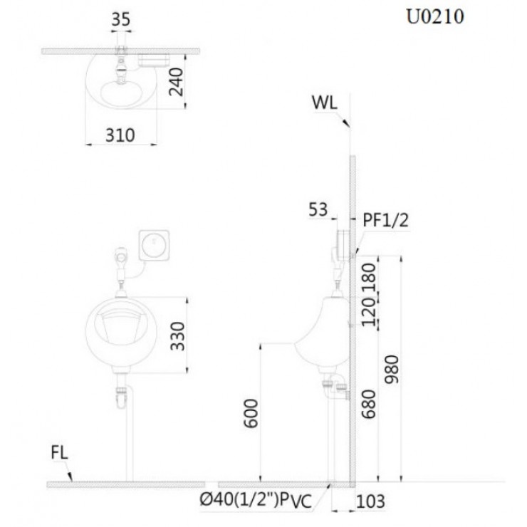 Bồn tiểu nam treo tường Caesar U0210 - 8
