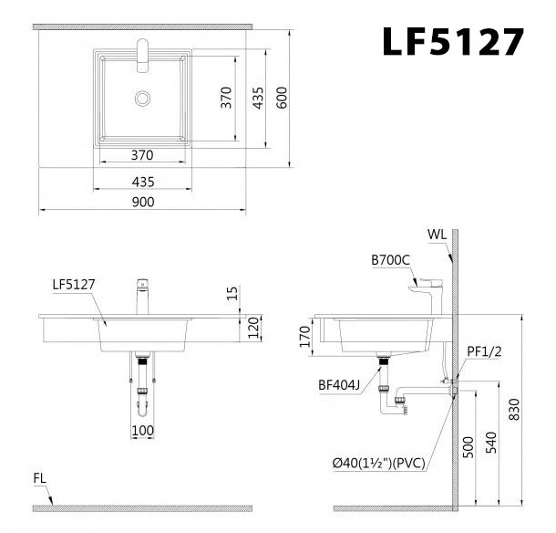 Chậu rửa mặt lavabo âm bàn Caesar LF5127 - 3