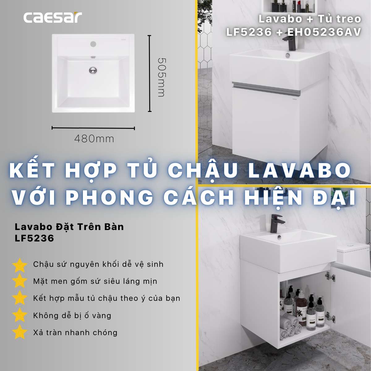 Chậu lavabo đặt bàn Caesar LF5236 - 9