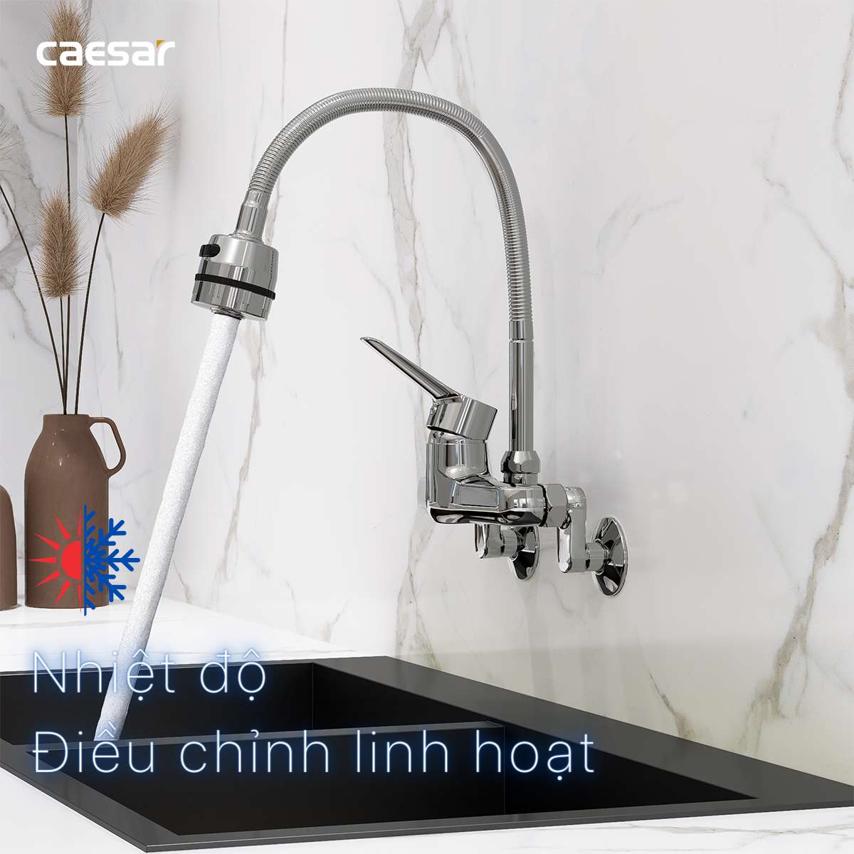 Vòi bếp nóng lạnh gắn tường Caesar K526C - 14
