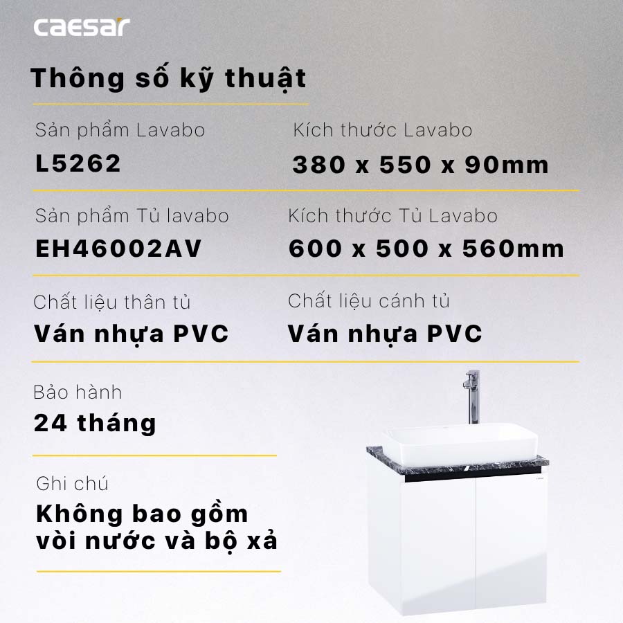Bộ tủ lavabo Caesar L5262+EH46002AV - 14