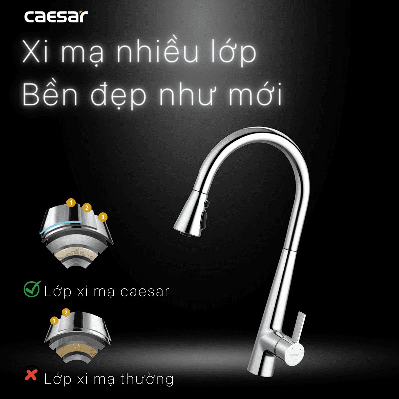Vòi bếp dây rút nóng lạnh Caesar K905C - 29
