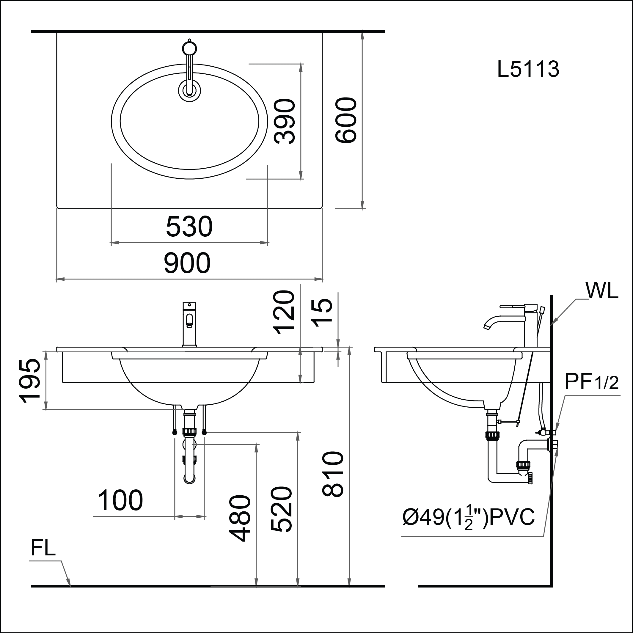 Chậu rửa mặt lavabo âm bàn Caesar L5113 - 13