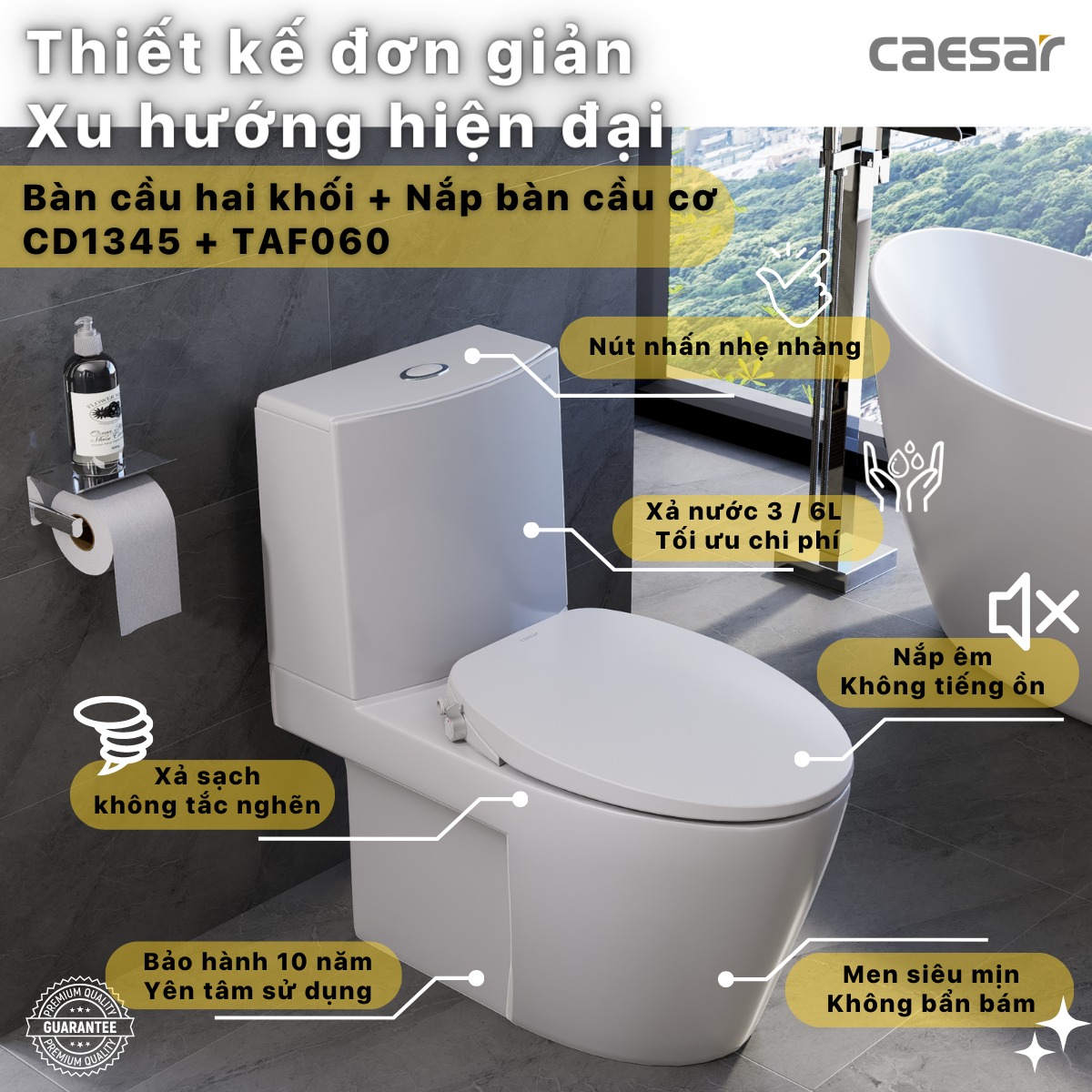 Bồn cầu 2 khối nắp rửa cơ Caesar CD1345+TAF060 - 3