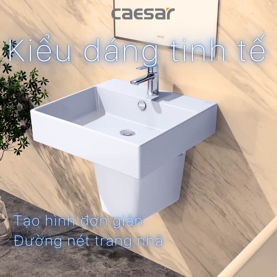 Chậu lavabo treo tường chân lửng CAESAR LF5263 + PF2463 - 7