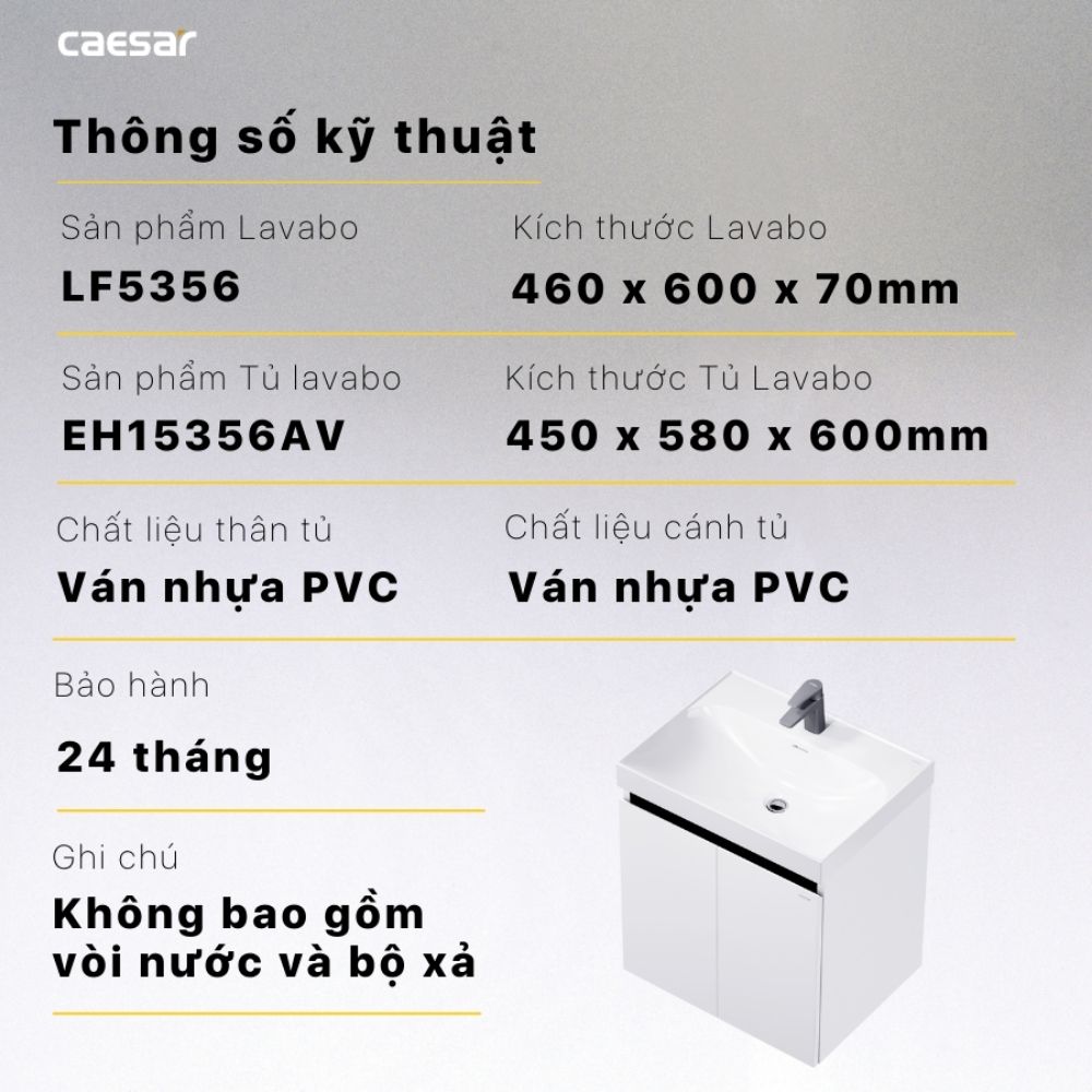 Bộ tủ lavabo Caesar LF5356+EH15356AV - 14