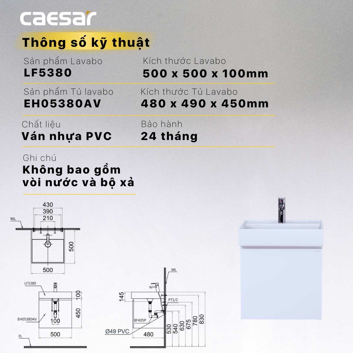 Bộ tủ lavabo Caesar LF5380+EH05380AV - 2
