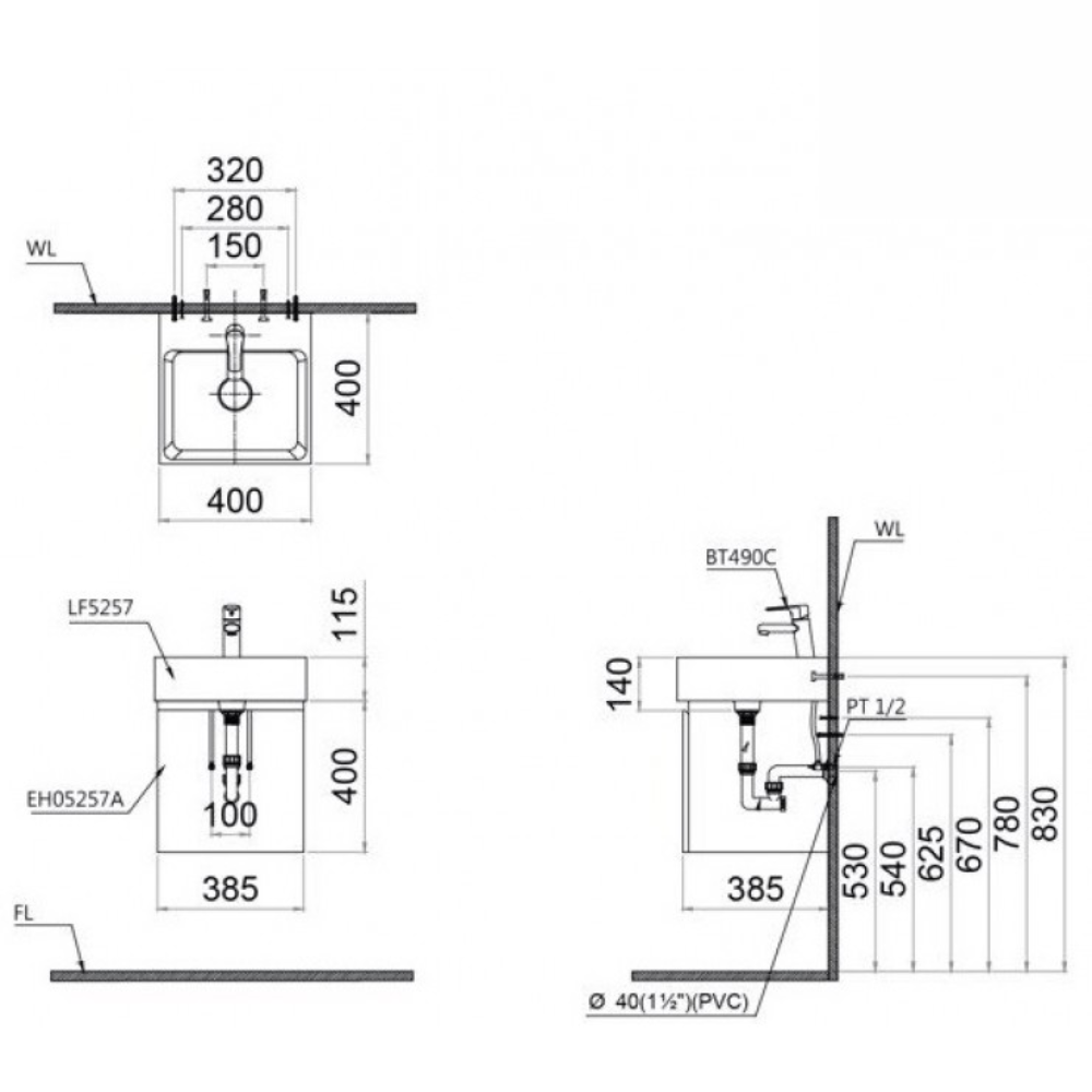 Bộ tủ lavabo Caesar LF5257+EH05257ATGV