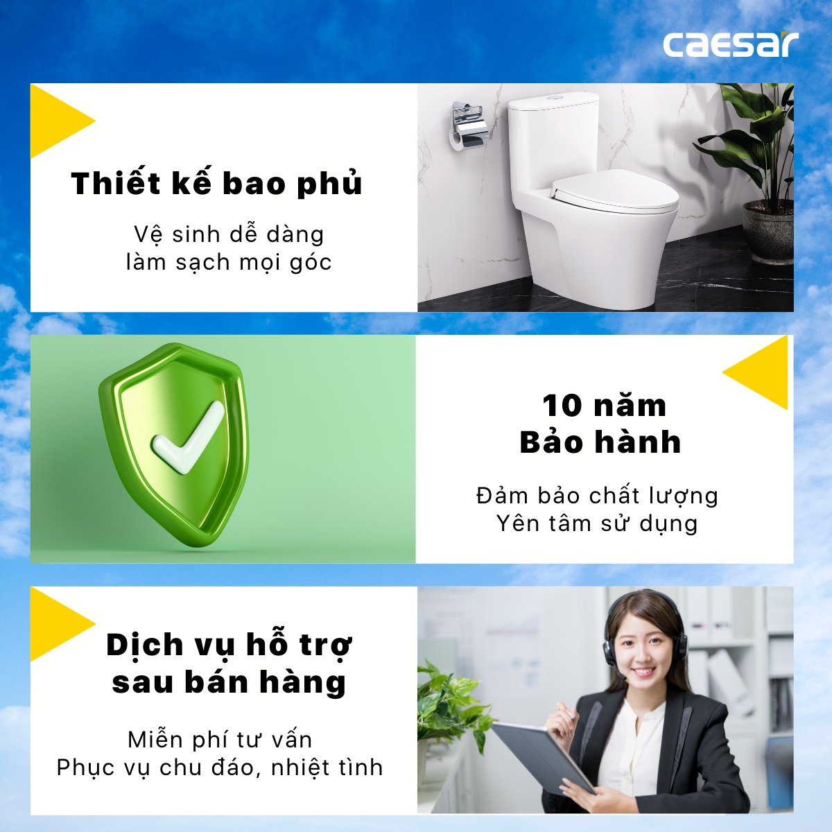 Bồn cầu 1 khối nắp điện tử Caesar CD1395+TAF200H - 3