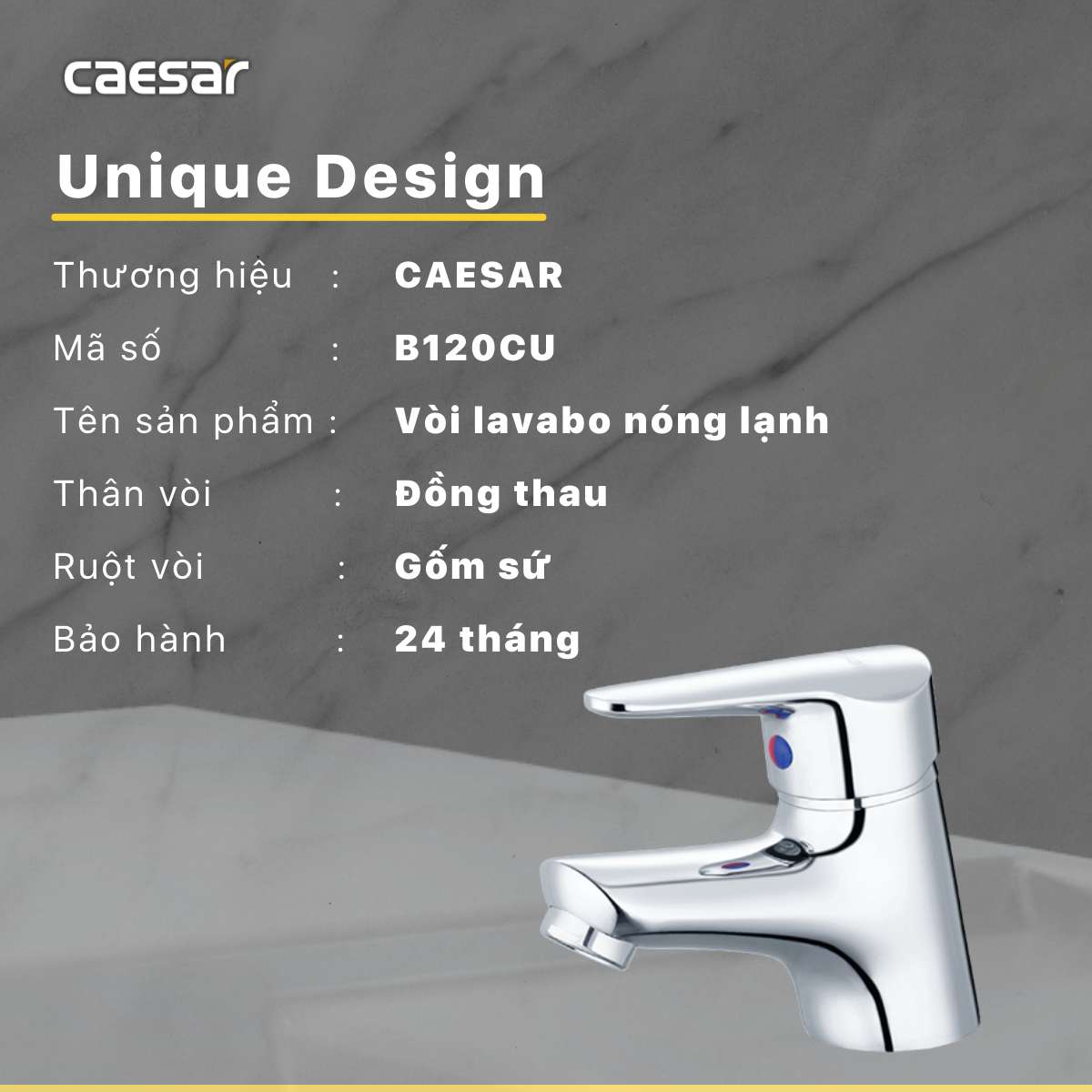 Vòi chậu lavabo nóng lạnh Caesar B120CU - 11