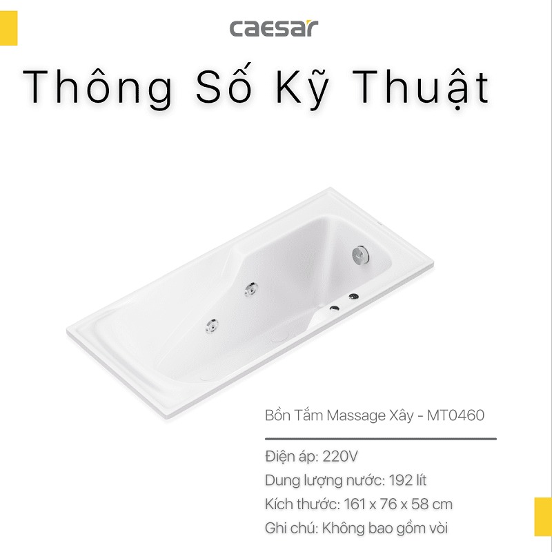 Bồn tắm xây 1m6 massage Caesar MT0460 - 10