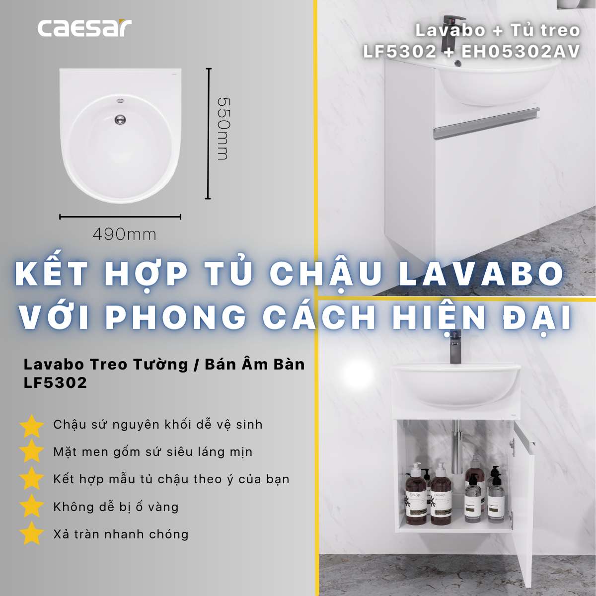 Chậu rửa lavabo dương vành Caesar LF5302 - 4