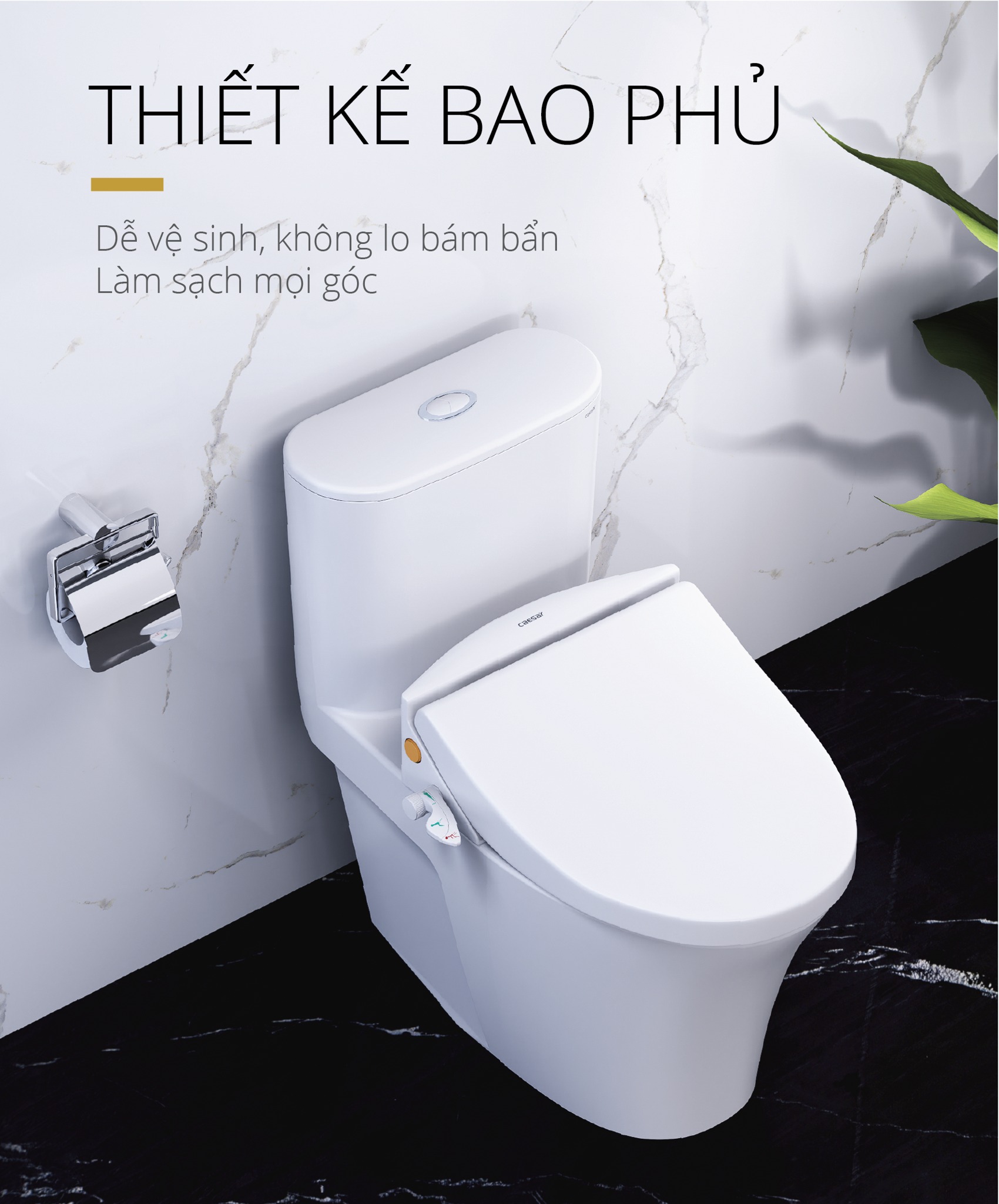 Bồn cầu 1 khối nắp rửa cơ Caesar CD1395+TAF050 - 4