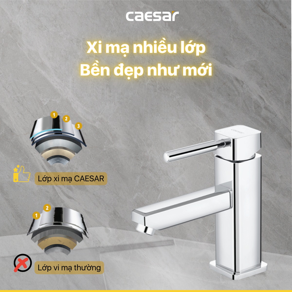 Vòi chậu lavabo nóng lạnh Caesar B460CU - 12