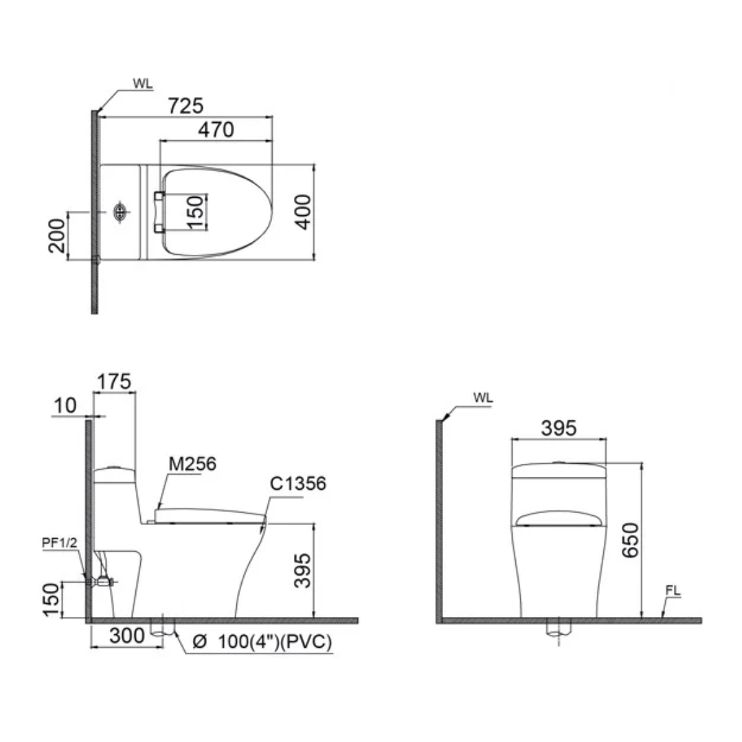 Bồn cầu 1 khối nắp rửa cơ Caesar CD1356+TAF050 - 2