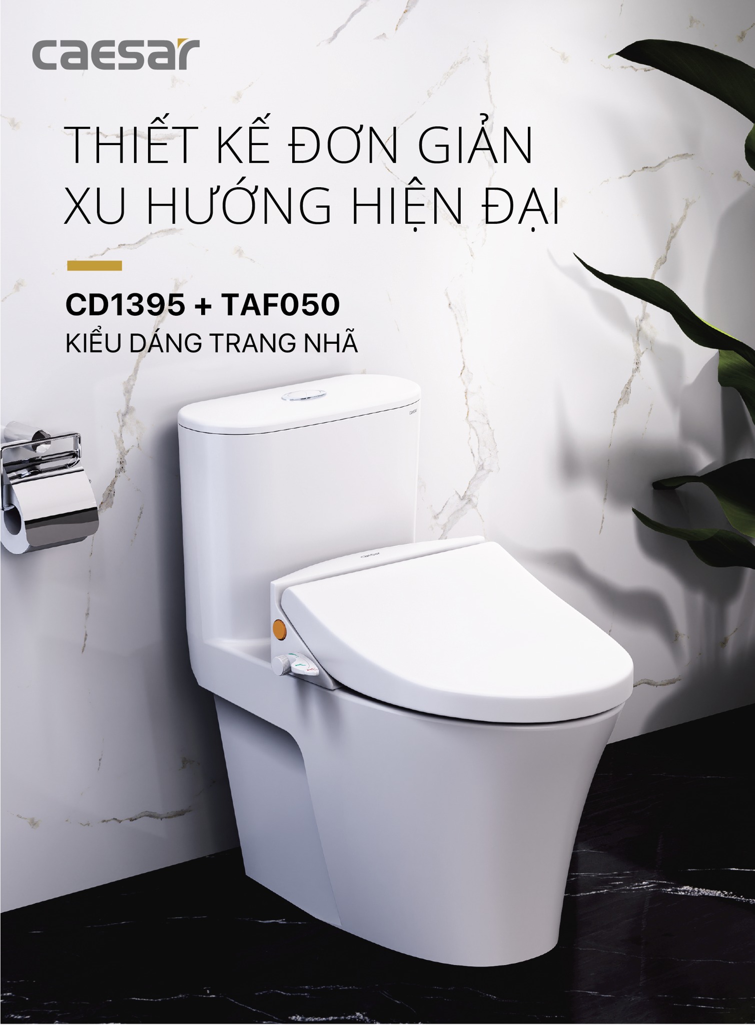 Bồn cầu 1 khối nắp rửa cơ Caesar CD1395+TAF050 - 2