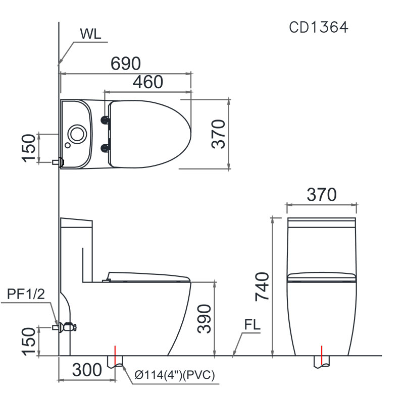 Bồn cầu 1 khối Caesar C1364 (CD1364) nắp đóng êm - 8