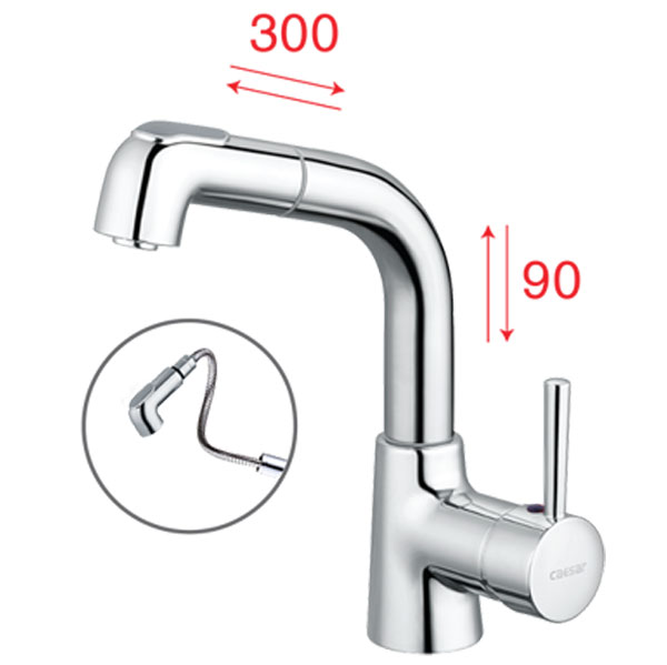 Vòi chậu lavabo dây rút nóng lạnh Caesar B900CU - 24