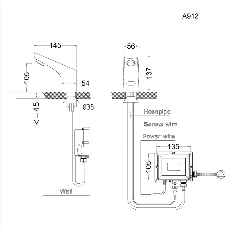 Vòi chậu lavabo cảm ứng nước lạnh Caesar A912 - 22