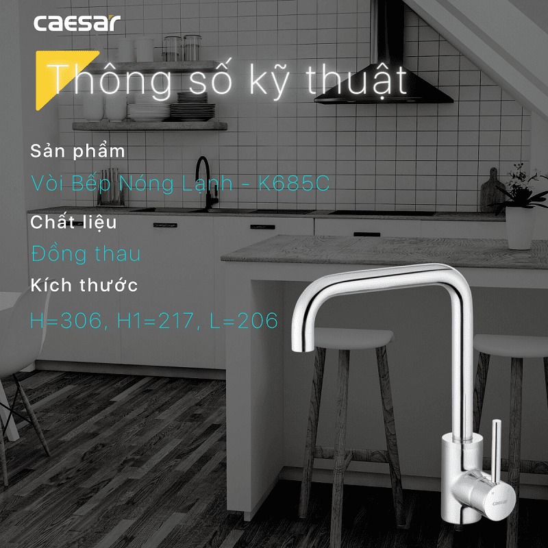 Vòi bếp nóng lạnh Caesar K685C - 26