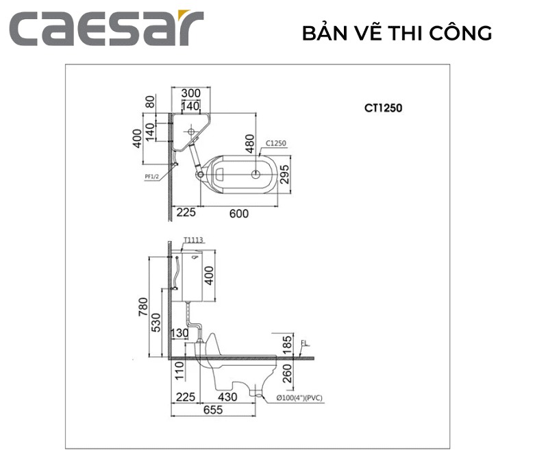 Bồn cầu xí xổm Caesar CT1250 - 6