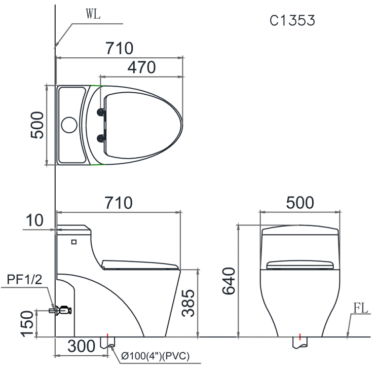Bồn cầu 1 khối Caesar C1353 nắp êm